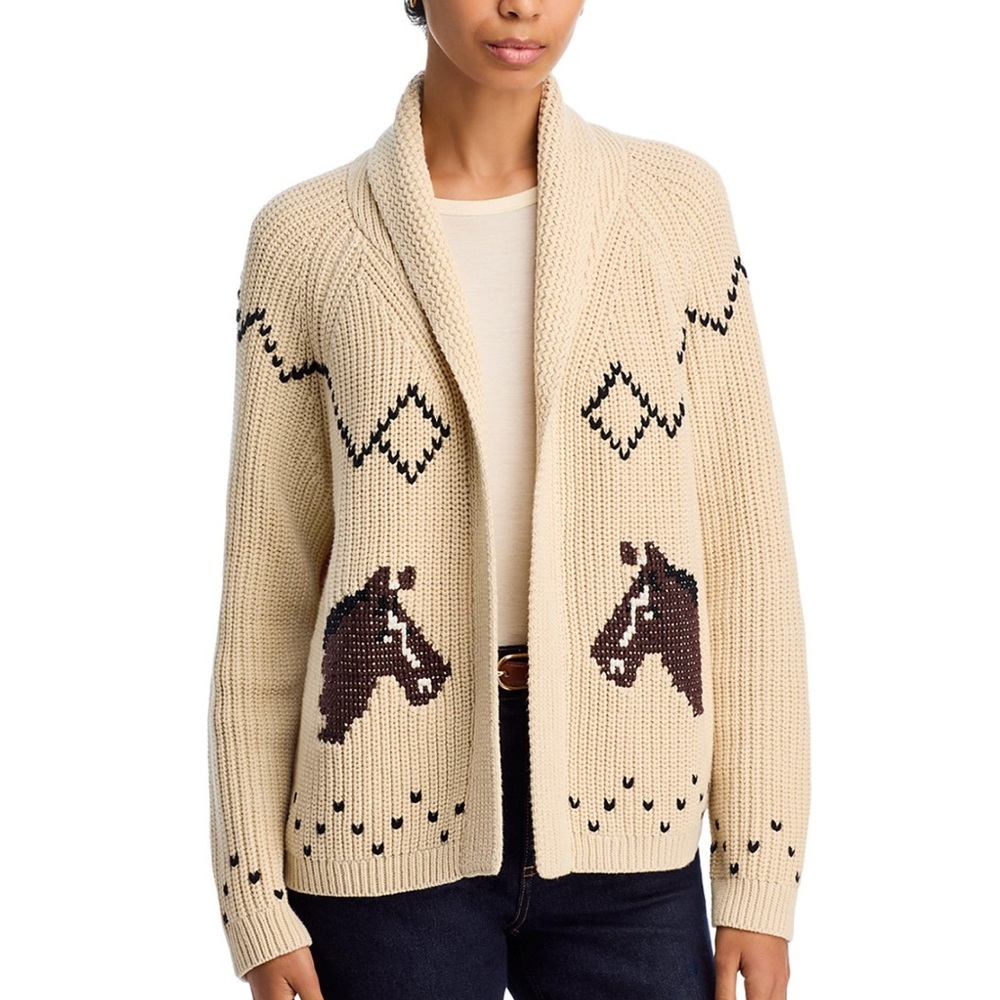 The Great. NWT The Horse Lodge Cardigan. Open cardigan with horse motif - Picture 2 of 12